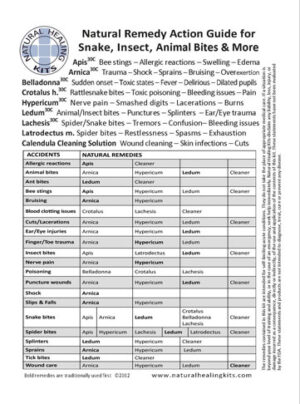 Natural First Aid Kit for Bites action chart