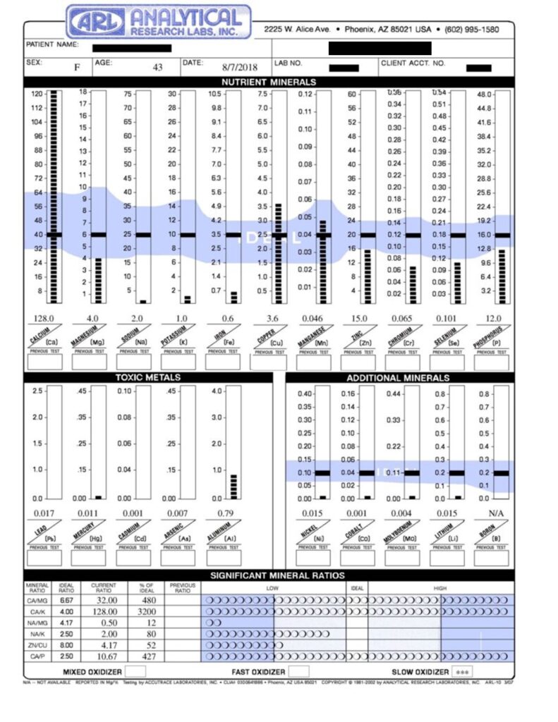 hair mineral test graph results with health consultations